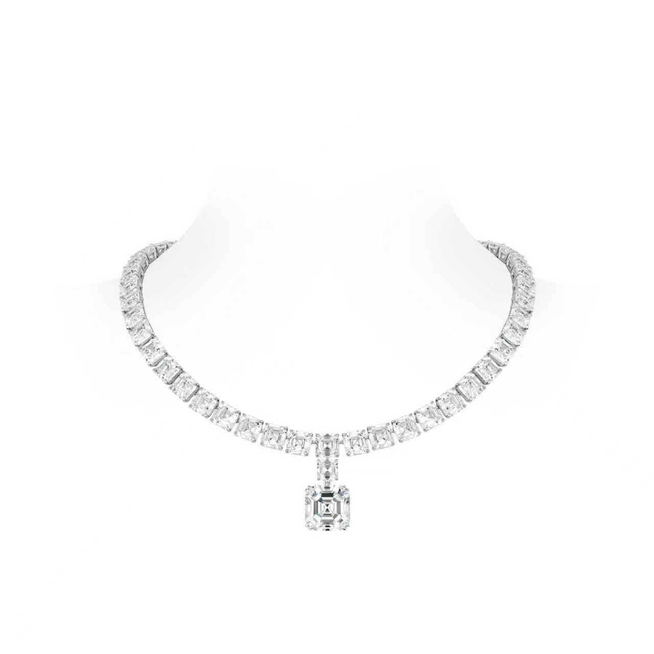 ECO Diamonds High Jewelry Collection: Luxury Crown-like Diamond Cascade detailed Banguet Gala Asscher Necklace #6218