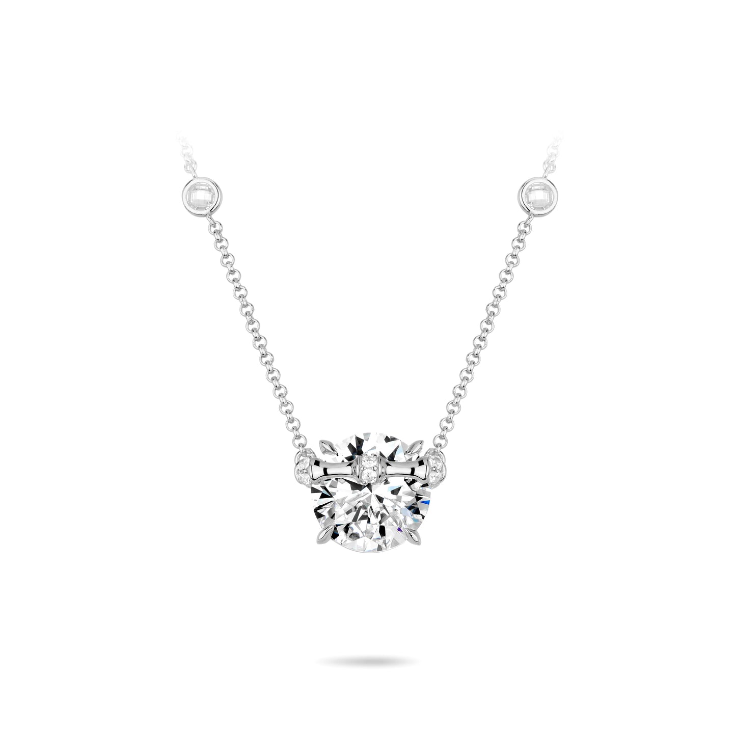 VAMERAY #3300 5 Carat Bamboo Round Brilliant Accent Station Pendant Necklace
