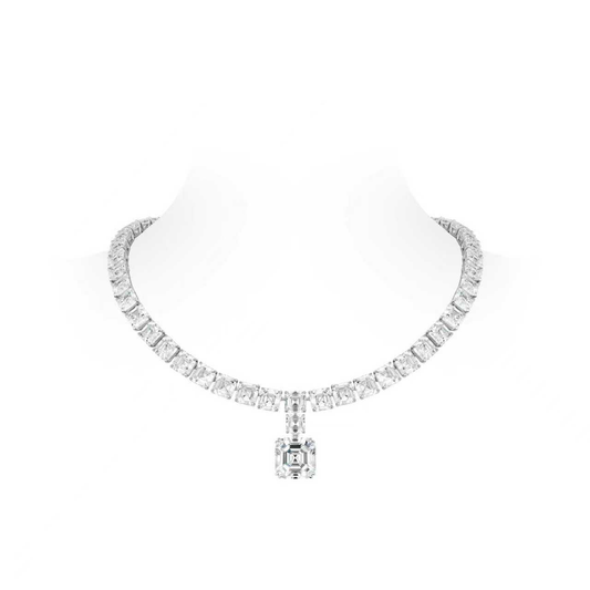 ECO Diamonds High Jewelry Collection: Luxury  Crown-like Diamond Cascade  detailed Banguet Gala Asscher Necklace #6218