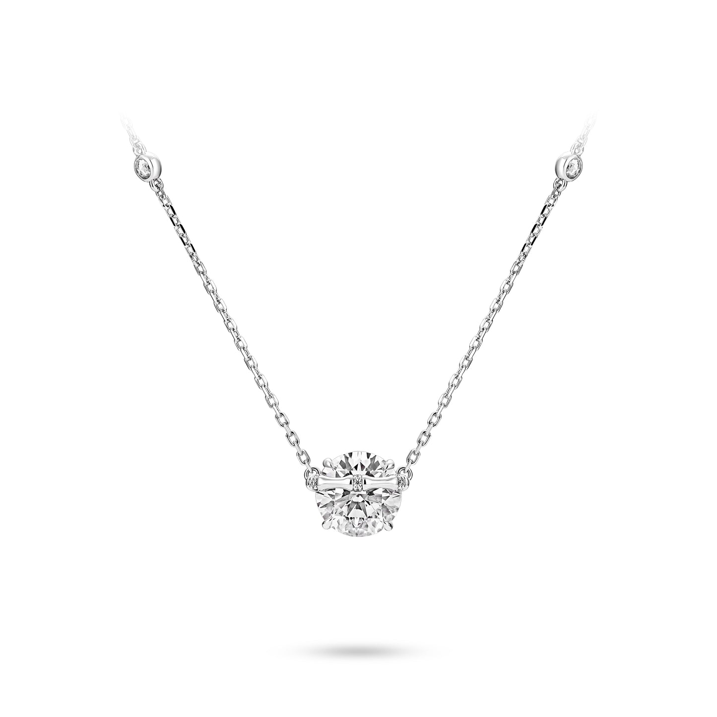 VAMERAY #3300 5 Carat Bamboo Round Brilliant Accent Station Pendant Necklace