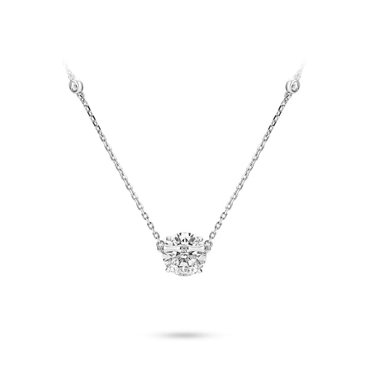 VAMERAY #3300 5 Carat Bamboo Round Brilliant Accent Station Pendant Necklace