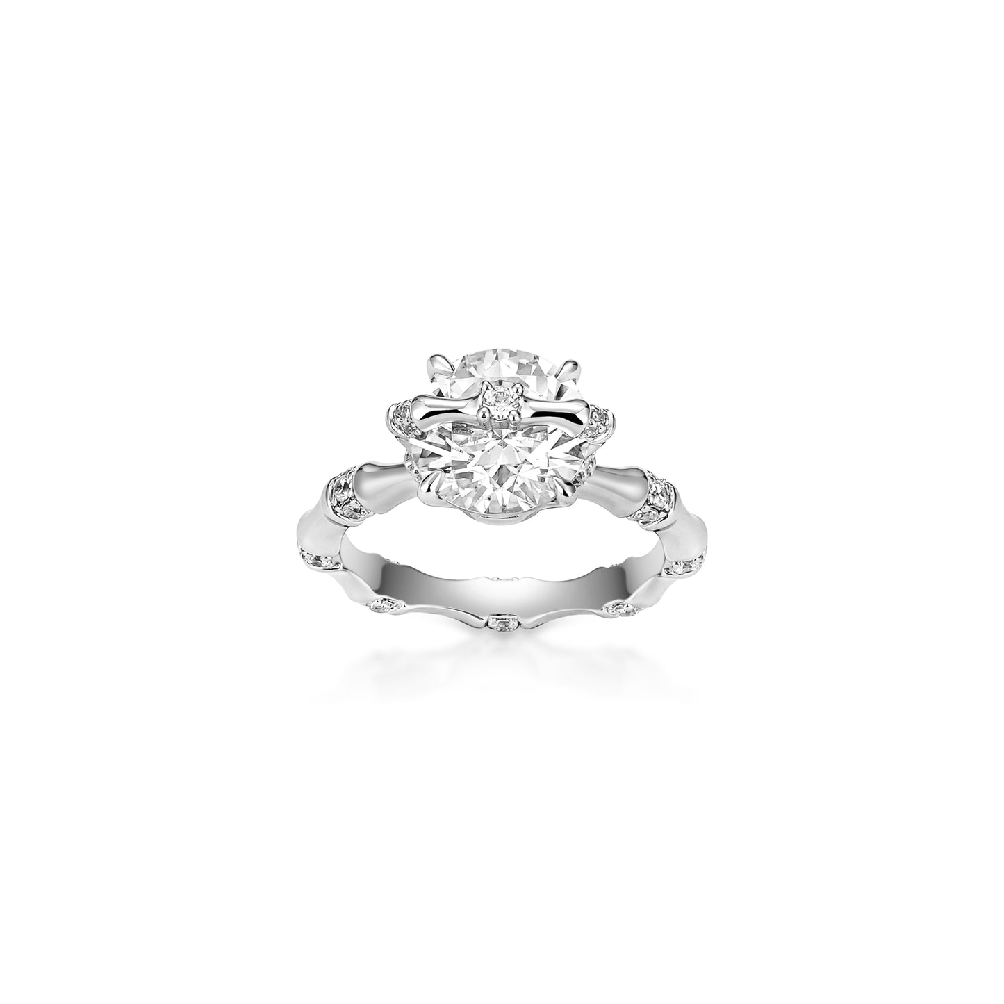 VAMERAY #33011 4 Carat Bamboo Round Brilliant Accent Solitaire Ring