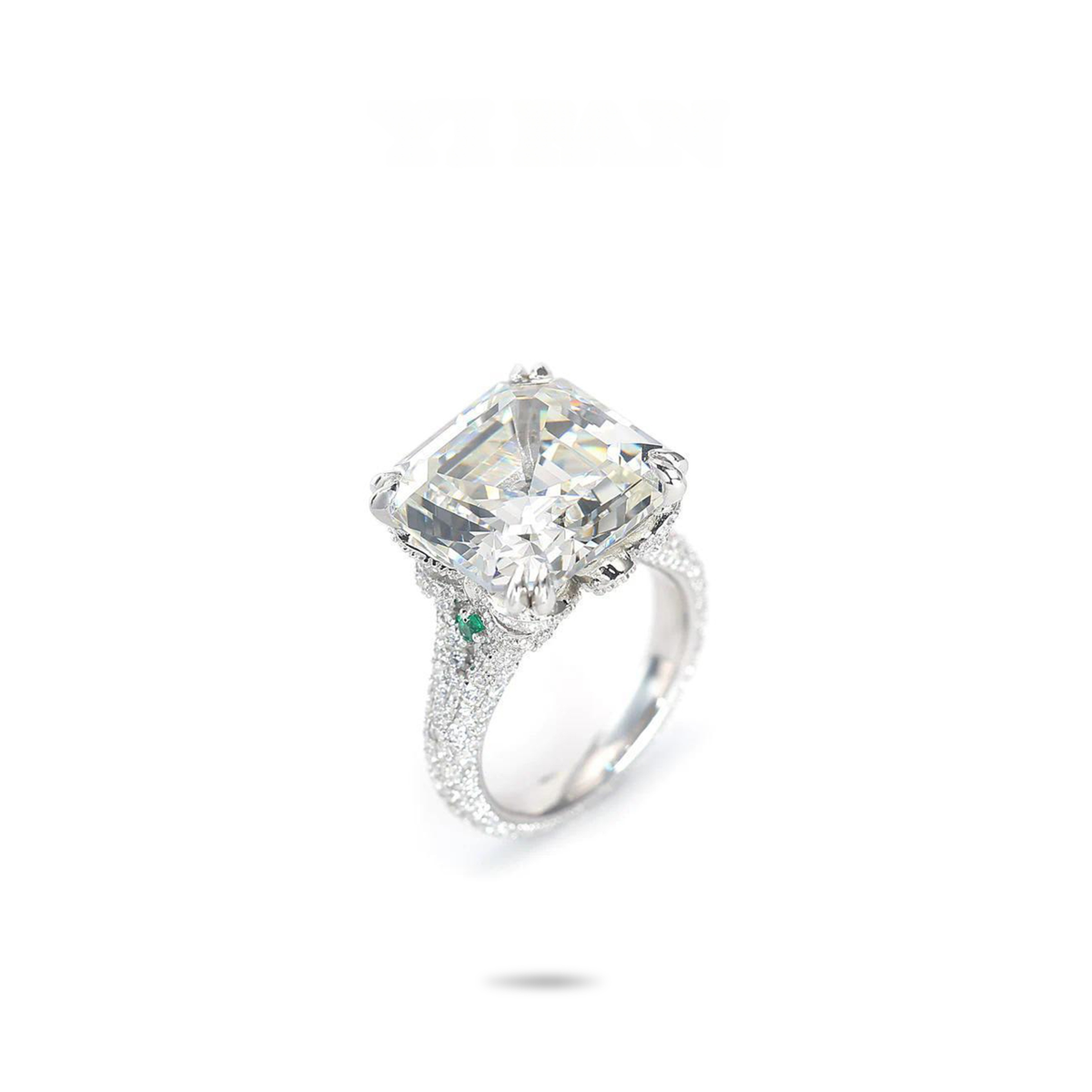 VAMERAY #12168 20 Carat Micropave Asscher White Custom 4 Ring