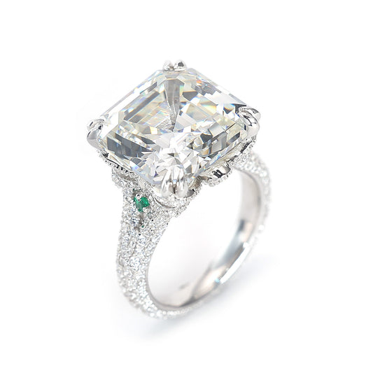 Micro-setting D color Asscher cut luxurious diamond color Lab created stones?Court style ring, sterling silver. (25 carat) #1261