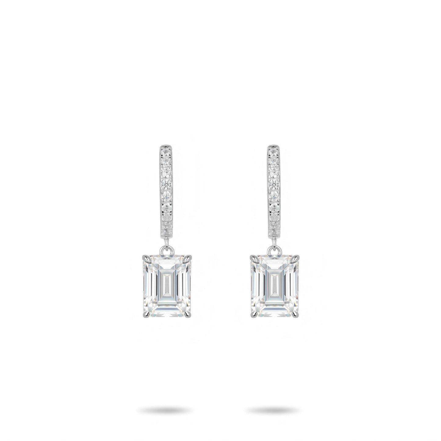 Wedding collection: 4 Carat In Each Pave Emerald Cut Prong-Set Drop Earrings#3171