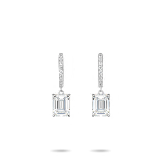 Wedding collection: 4 Carat In Each Pave Emerald Cut Prong-Set Drop Earrings#3171