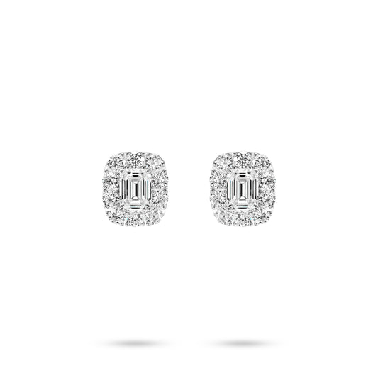 VAMERAY #3173 8 Carat In Each Emerald Cut Pave Halo Stud Earrings