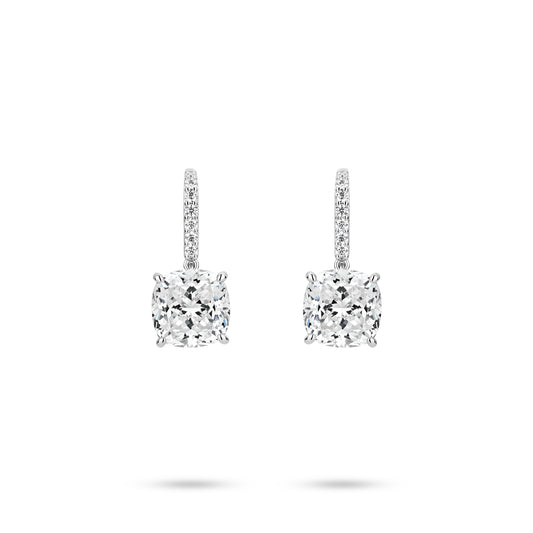 VAMERAY #4103 13 Carat In Each Solitaire Cushion Cut Pave Accent Drop Earrings