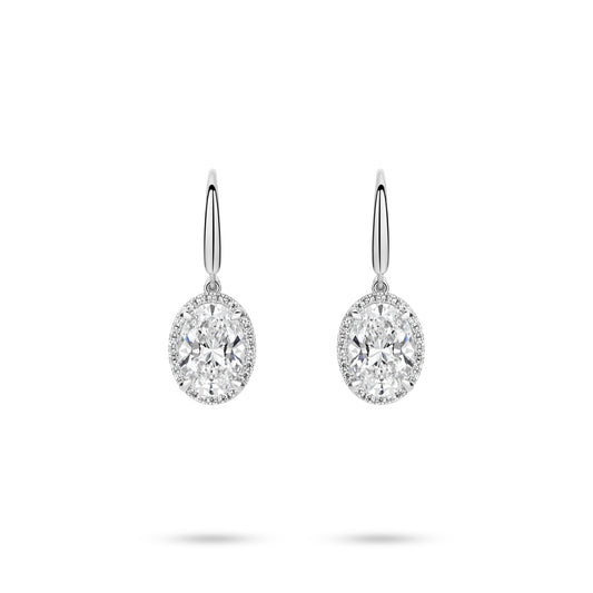 VAMERAY #4806 6 Carat In Each Oval Cut Halo Prong-Set Drop Earrings
