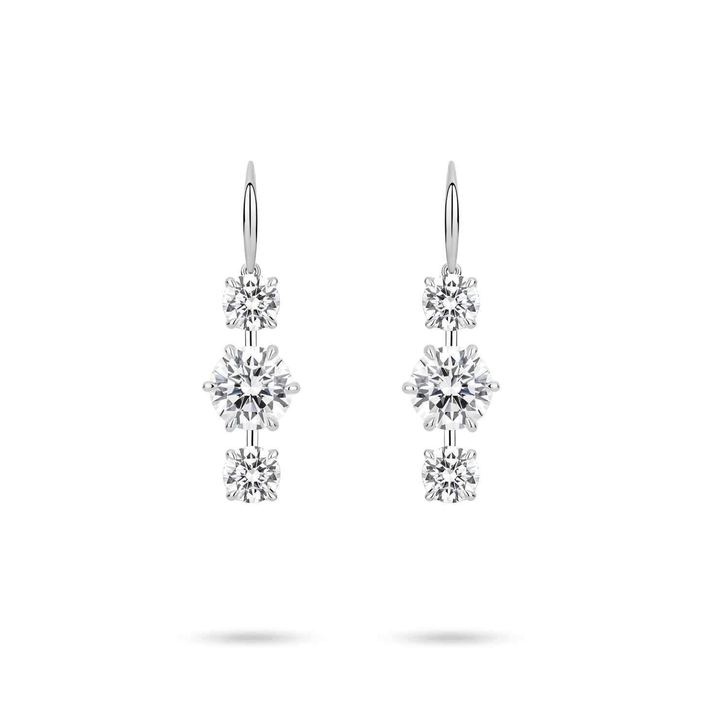 VAMERAY #4807 15 Carat In Each Three-Stone Round Brilliant Prong-Set Dangle Earrings