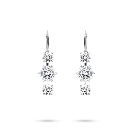 VAMERAY #4807 15 Carat In Each Three-Stone Round Brilliant Prong-Set Dangle Earrings