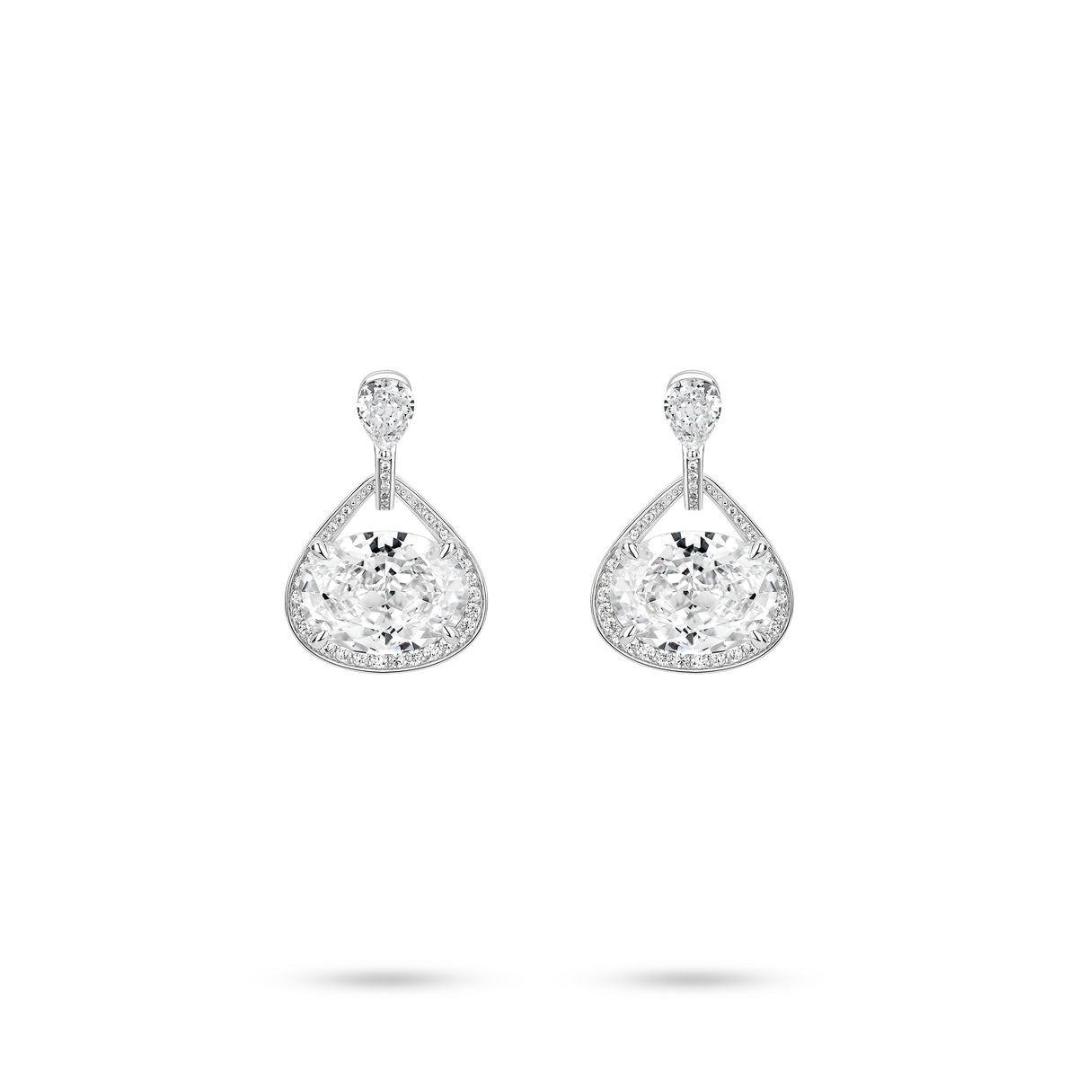 VAMERAY #4902 8 Carat In Each Horizontal Oval Cut Halo Pave Prong-Set Drop Earrings