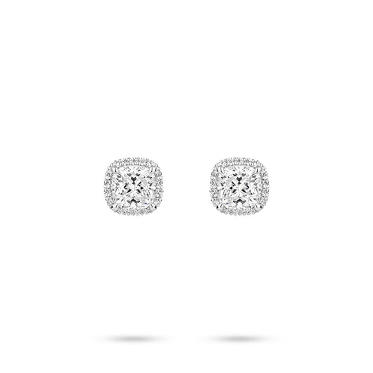 VAMERAY #4904 4 Carat In Each Halo Cushion Cut Accent Prong-Set Stud Earrings