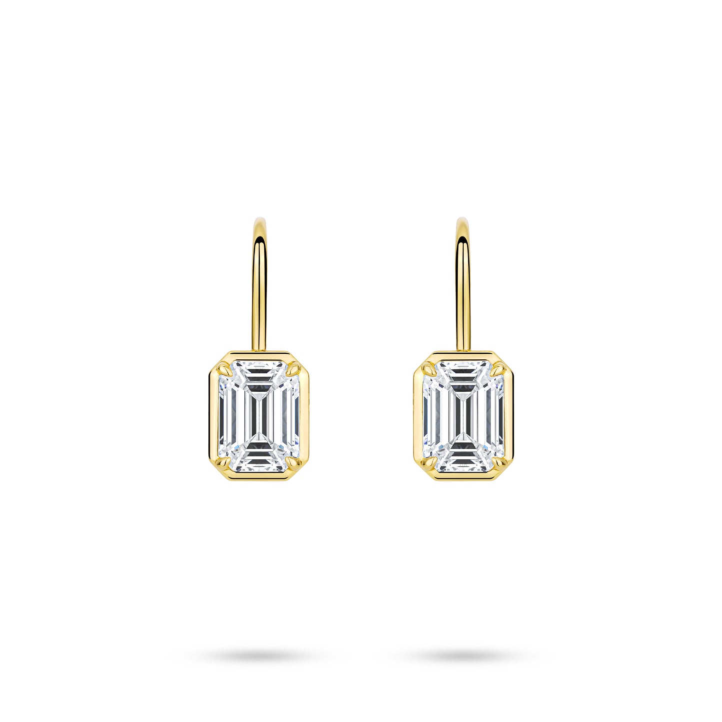VAMERAY #4906 5 Carat In Each Golden Emerald Cut Solitaire Drop Earrings