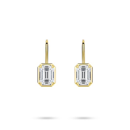 VAMERAY #4906 5 Carat In Each Golden Emerald Cut Solitaire Drop Earrings