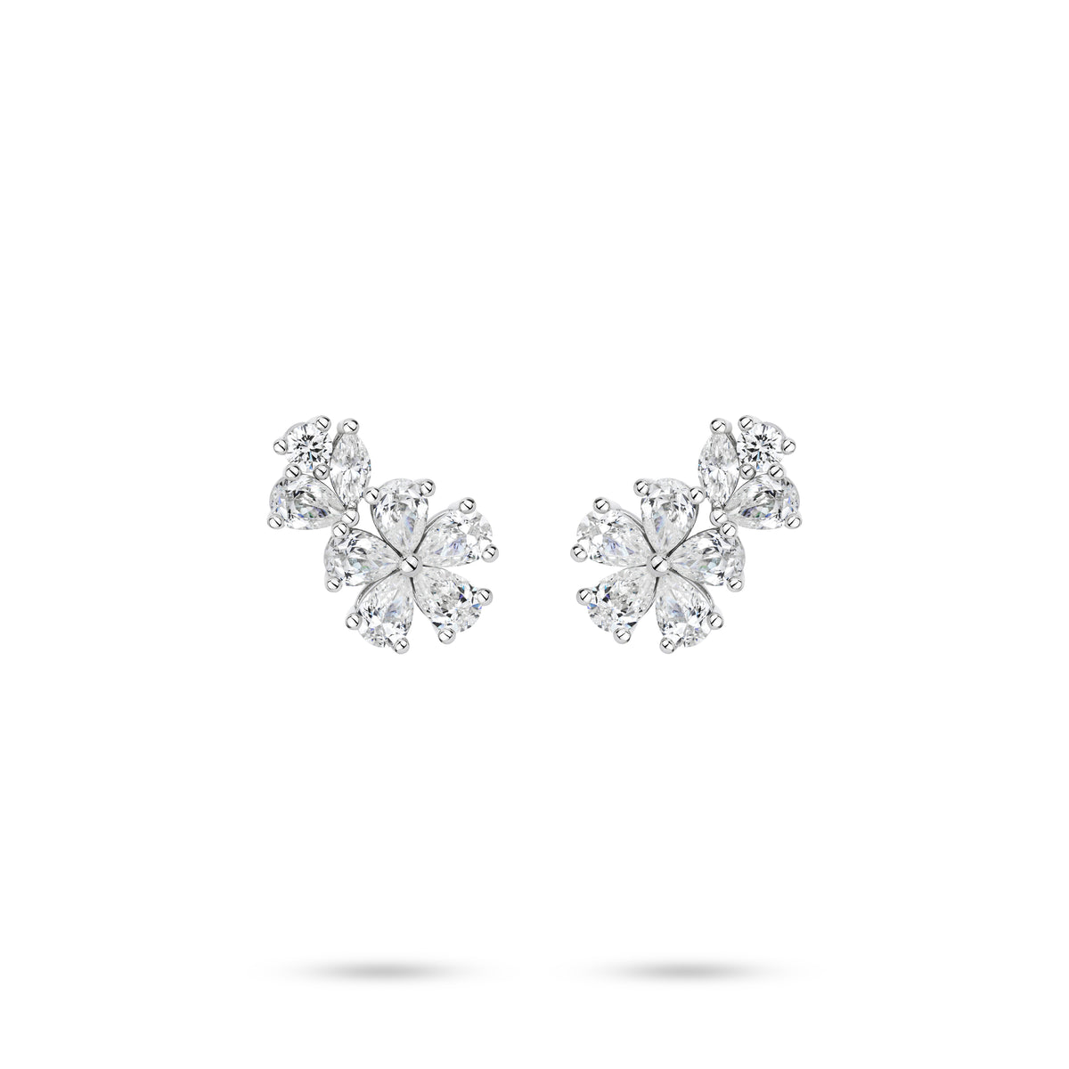 VAMERAY #6124 4 Carat In Each Pear Cut Round Brilliant Flower Bouquet Earrings