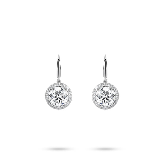 VAMERAY #6166 9 Carat In Each Halo Round Brilliant Pave Accent Drop Earrings
