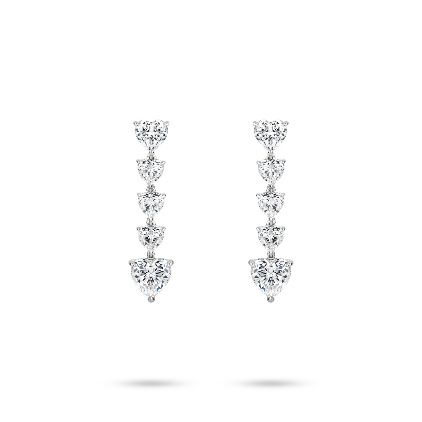 VAMERAY #6175 8 Carat In Each Graduated Five-Stone Heart Cut Drop Earrings