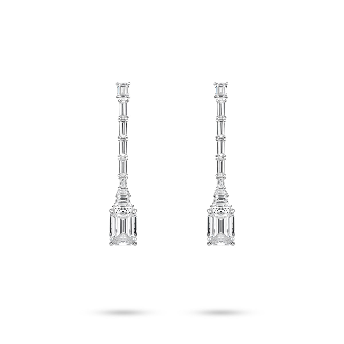 VAMERAY #6999 10 Carat In Each Emerald Cut Linear Prong-Set Drop Earrings