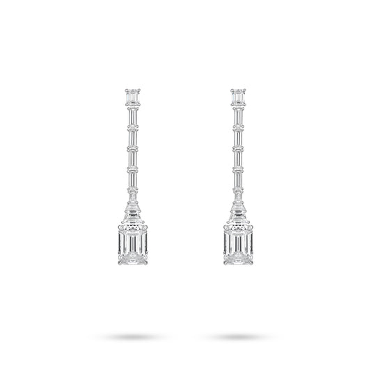 VAMERAY #6999 10 Carat In Each Emerald Cut Linear Prong-Set Drop Earrings