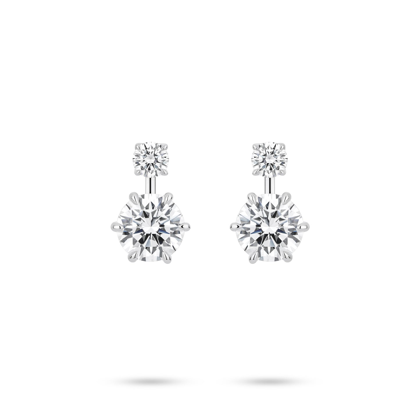 VAMERAY #7101 4 Carat In Each Two-Stone Round Brilliant Prong-Set Drop Earrings