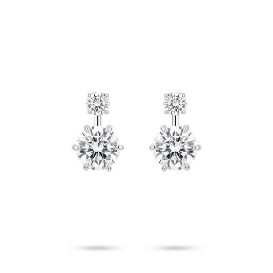 VAMERAY #7101 4 Carat In Each Two-Stone Round Brilliant Prong-Set Drop Earrings