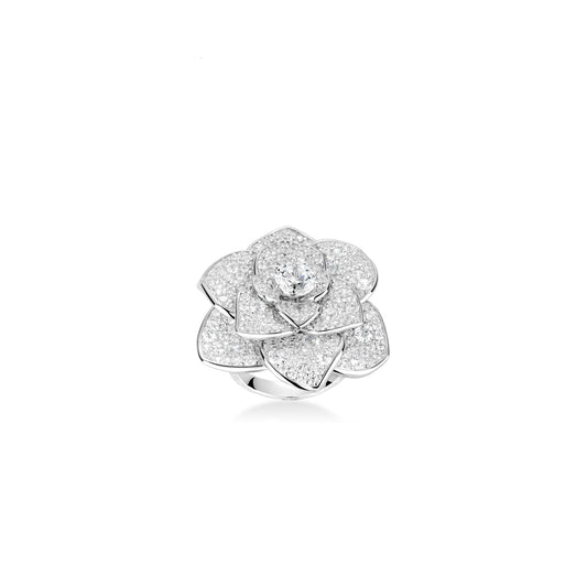 #10139 Micro-setting?Clear diamond color Lab created stones?luxury Camellia ring, sterling silver