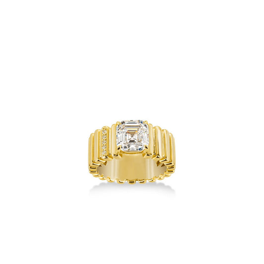 Golden time collection: Modern Asscher-cut detailed wide band Ring