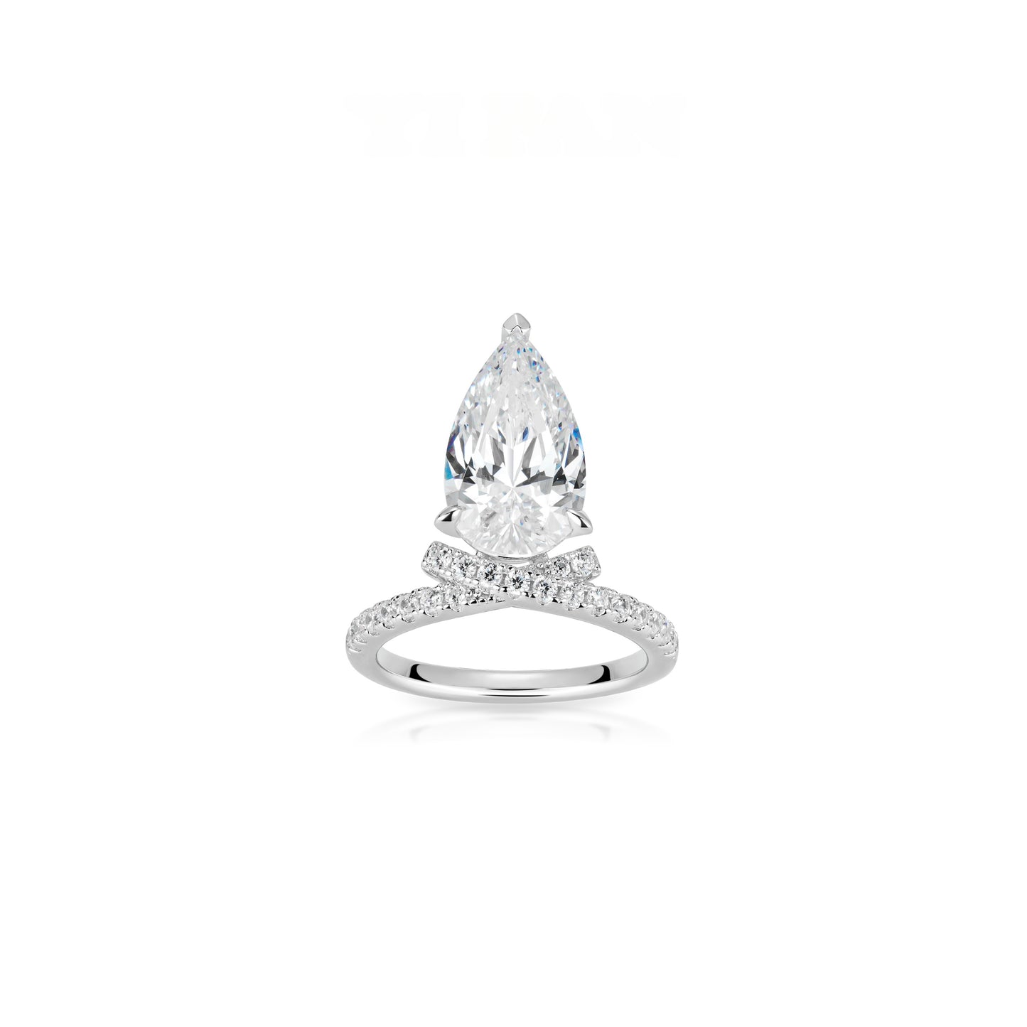 VAMERAY #31622 10 Carat Bypass Pear Cut Pave Accent Solitaire Ring