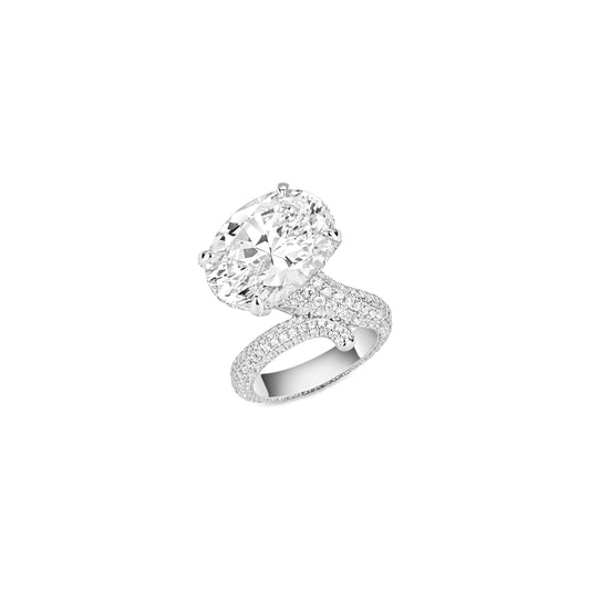 VAMERAY #32551 22 Carat Oval Cut Pave Bypass Prong-Set Ring