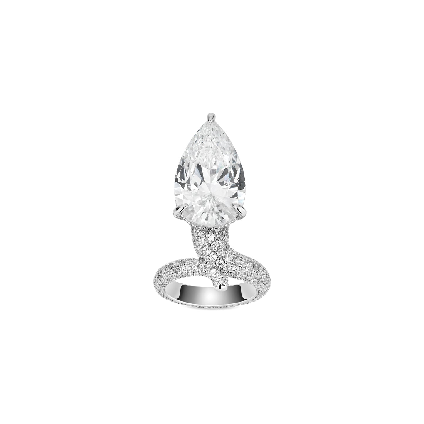 VAMERAY #32552 30 Carat Solitaire Pear Cut Full-Pave Snake Statement Ring