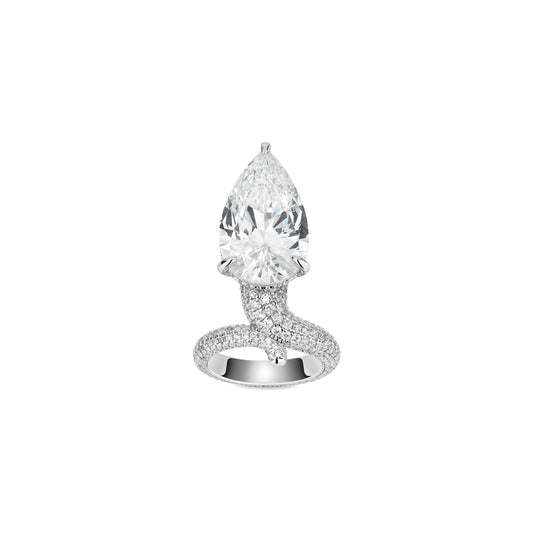 VAMERAY #32552 30 Carat Solitaire Pear Cut Full-Pave Snake Statement Ring