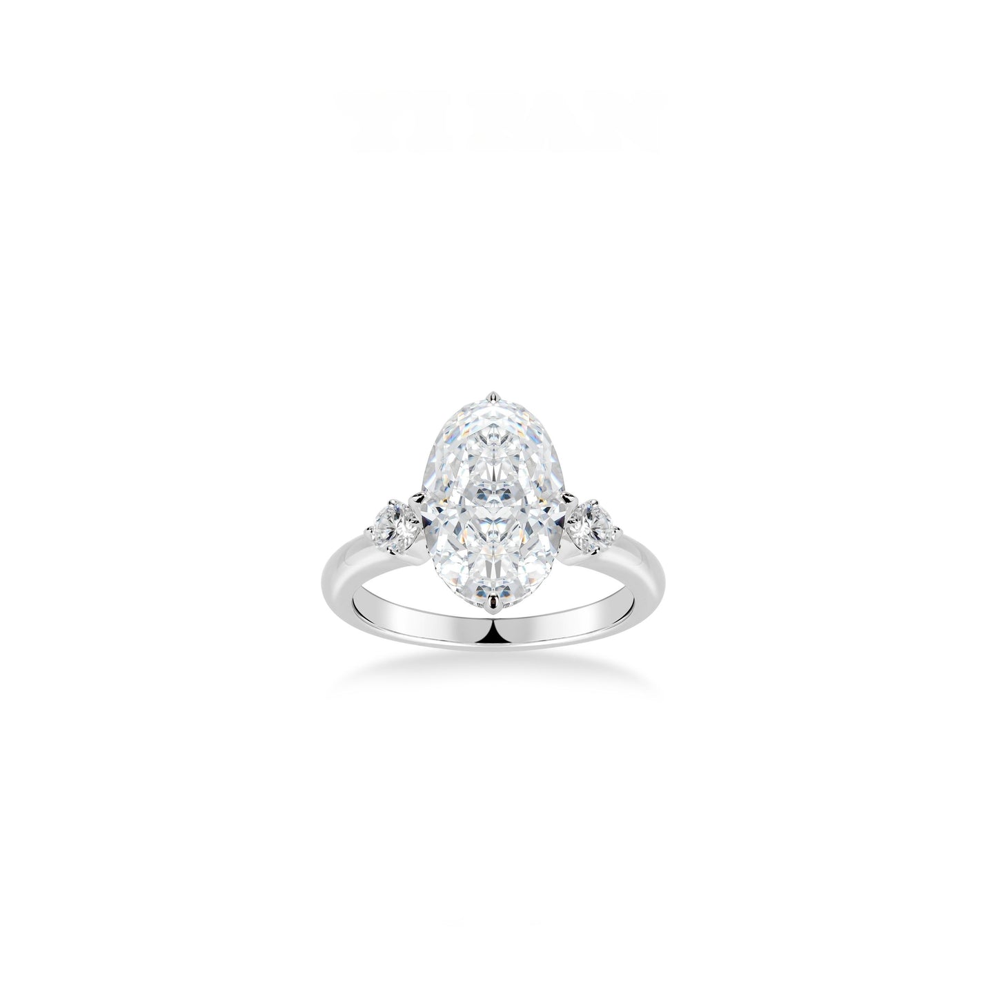VAMERAY #3265 10 Carat Oval MonaLisa Brilliant Cut Three-Stone Prong-Set Ring