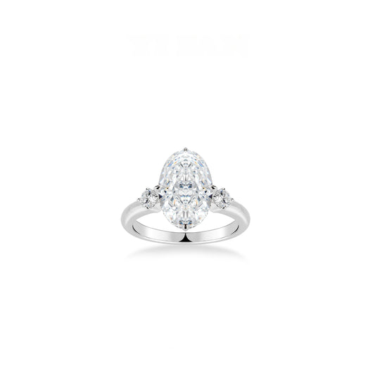 VAMERAY #3265 10 Carat Oval MonaLisa Brilliant Cut Three-Stone Prong-Set Ring