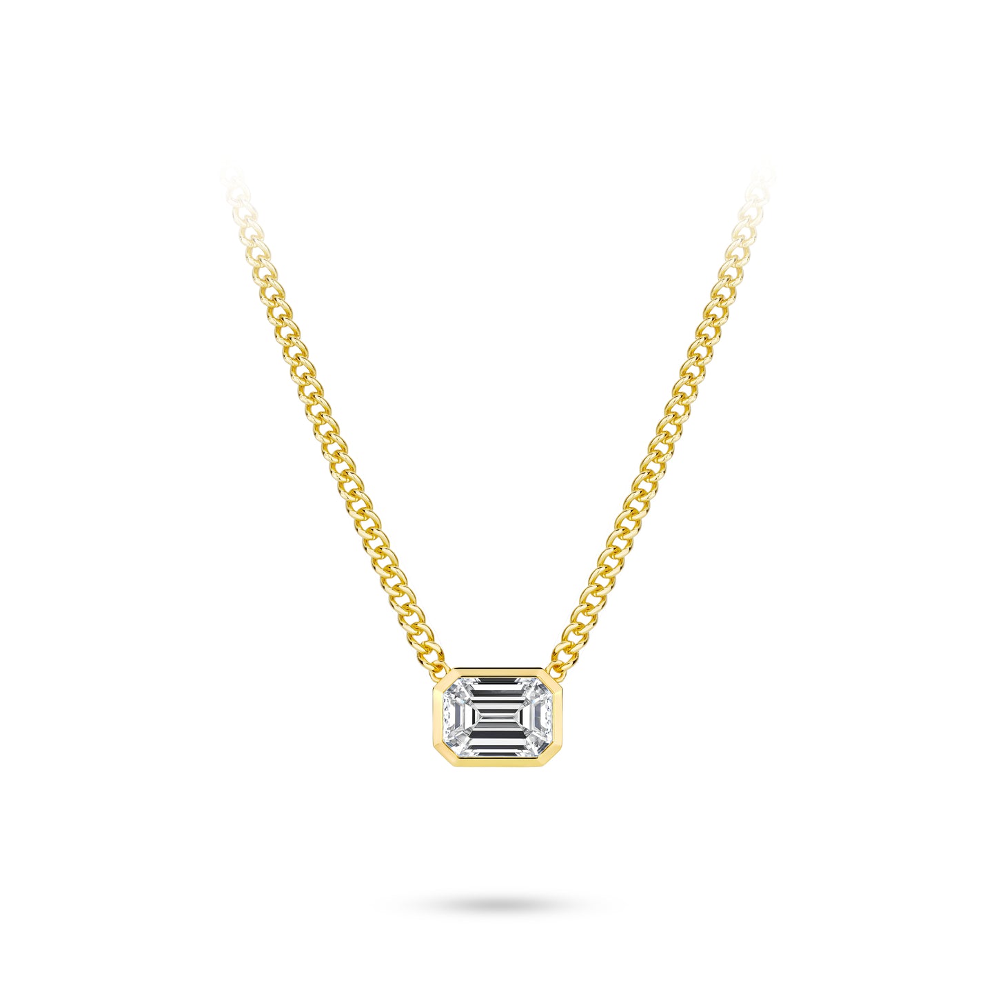 VAMERAY #4907 5 Carat Golden Cuban Chain Emerald Cut Solitaire Pendant Necklace