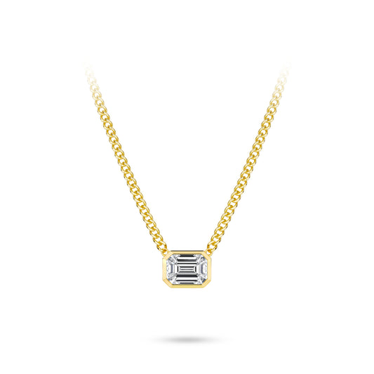 VAMERAY #4907 5 Carat Golden Cuban Chain Emerald Cut Solitaire Pendant Necklace