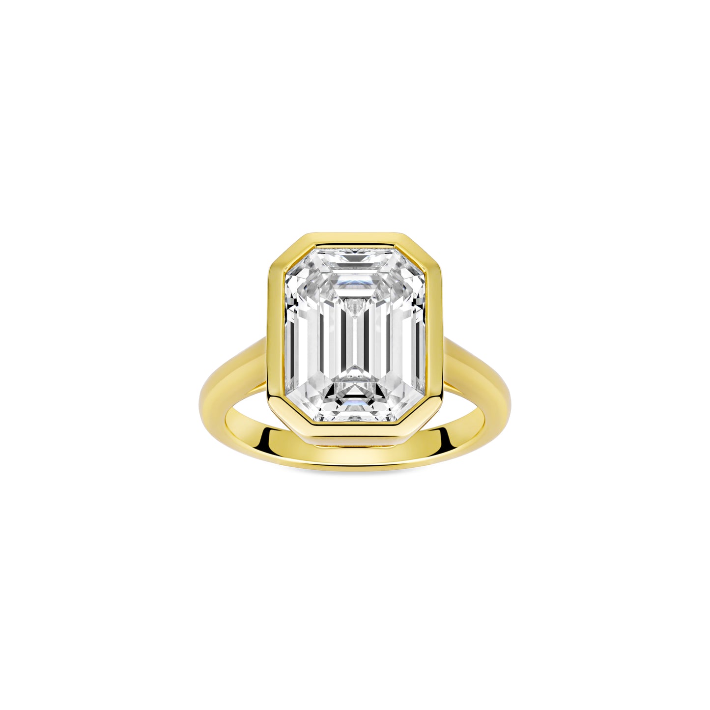 VAMERAY #49102 5.5 Carat Golden Bezel-Set Emerald Cut Solitaire Ring