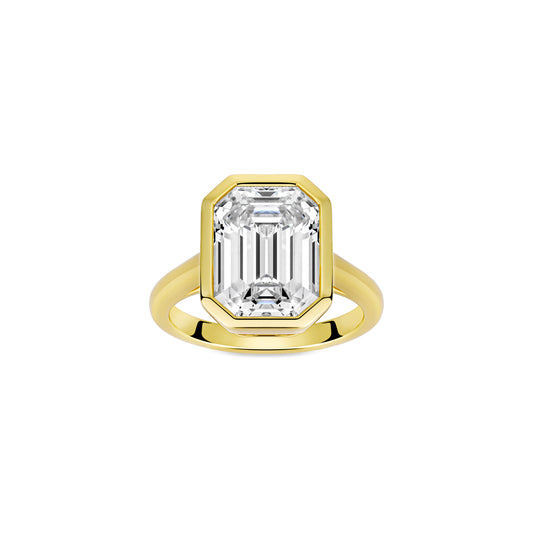 VAMERAY #49102 5.5 Carat Golden Bezel-Set Emerald Cut Solitaire Ring