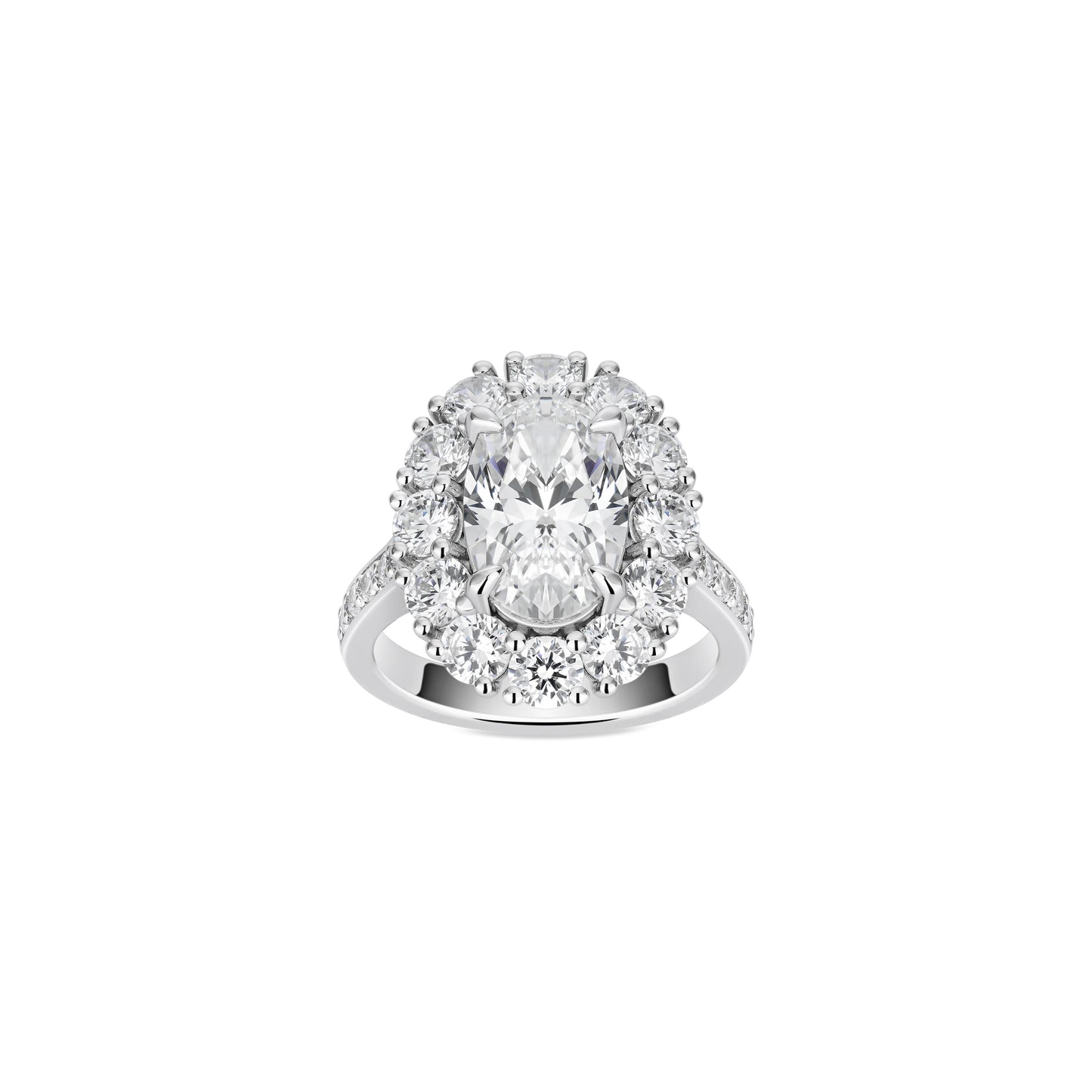 VAMERAY #49103 8 Carat Oval Cut Halo Prong-Set Statement Ring