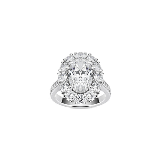 VAMERAY #49103 8 Carat Oval Cut Halo Prong-Set Statement Ring