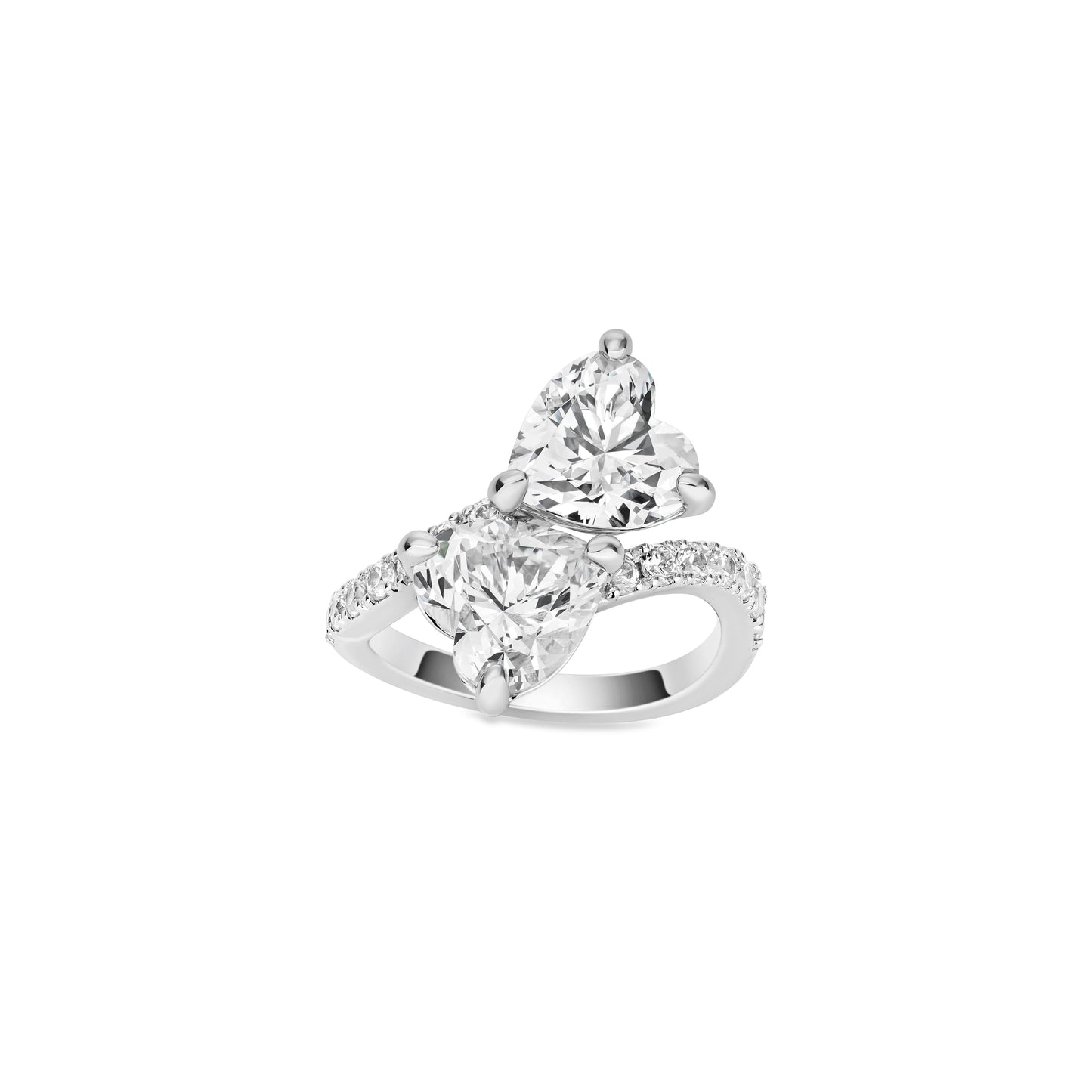 VAMERAY #49105 7 Carat Two-Stone Heart Cut Bypass Pave Accent Ring