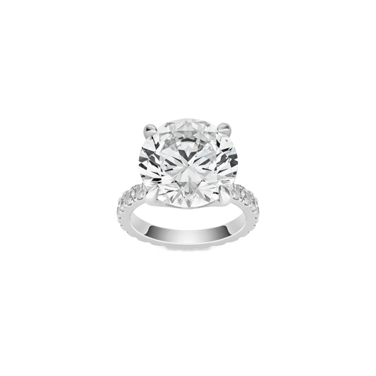 VAMERAY #49107 10 Carat Solitaire Round Brilliant Pave Accent Ring