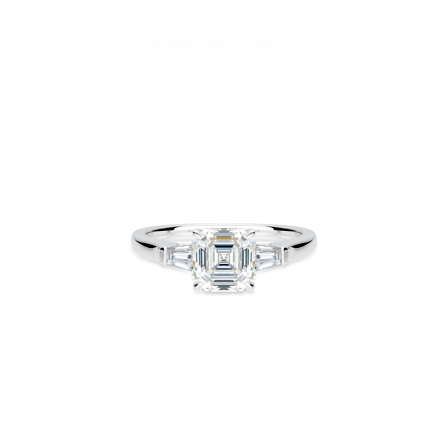 VAMERAY #6210 4 Carat Four-Prong Asscher Cut Baguette Accent Ring