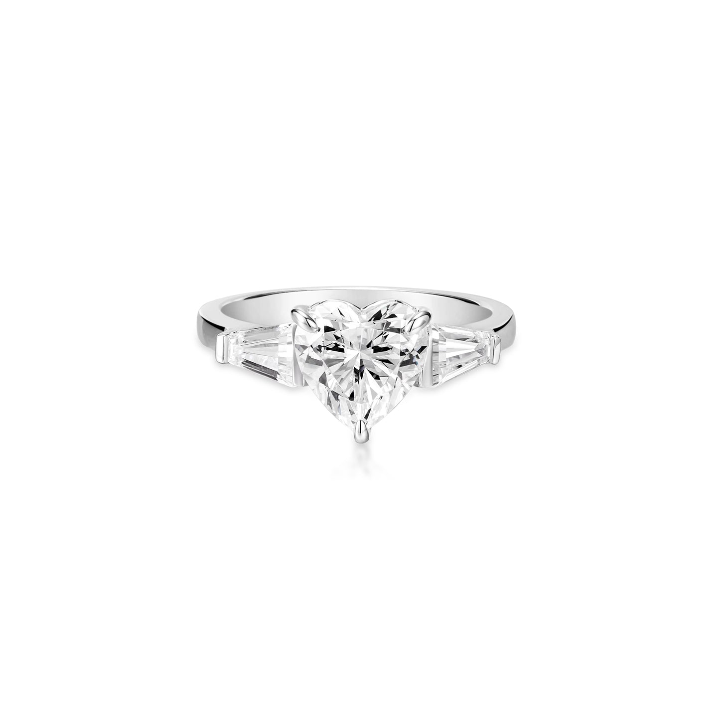 Wedding Collection: VAMERAY #6211 4 Carat Three-Prong Heart Cut Baguette Accent Ring