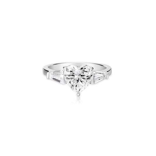 Wedding Collection: VAMERAY #6211 4 Carat Three-Prong Heart Cut Baguette Accent Ring