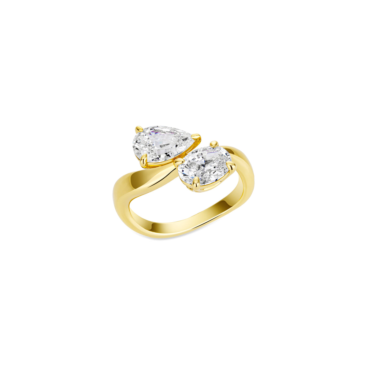 VAMERAY #7289 3 Carat Golden Toi et Moi Two-Stone Pear&Oval Cut Bypass Ring