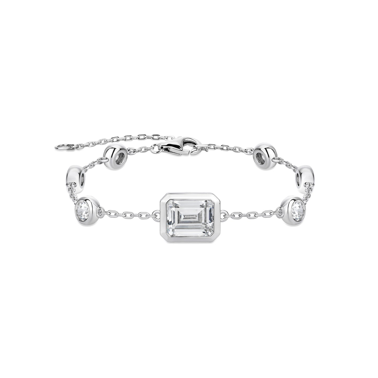 VAMERAY #6128 5 Carat Center Emerald Cut Round Brilliant Accent Station Bracelet
