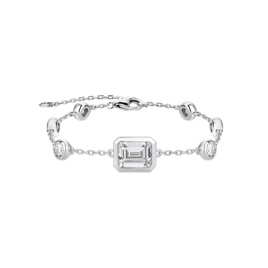 VAMERAY #6128 5 Carat Center Emerald Cut Round Brilliant Accent Station Bracelet