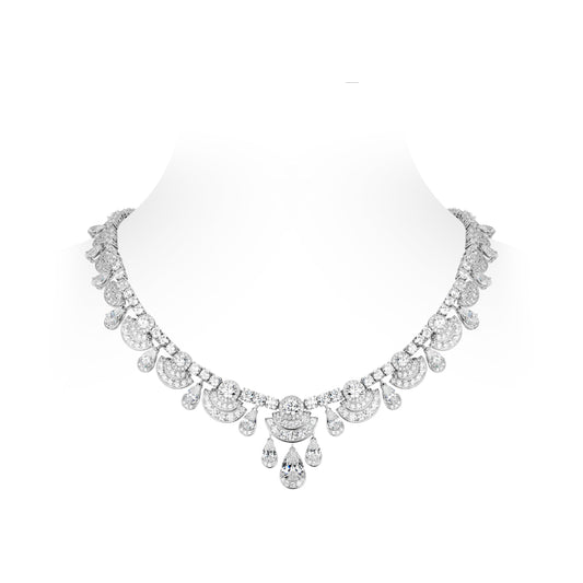 High Jewelry Collection: Luxury  Crown-like Diamond Cascade  detailed Banguet Gala Necklace #20781