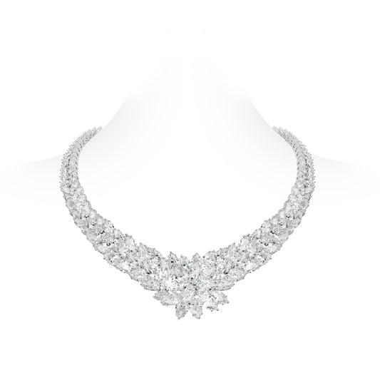 High Jewelry Collection: Eco Diamond Luxury Aurora Bloom  detailed Banquet Gala Collar Necklace #21232